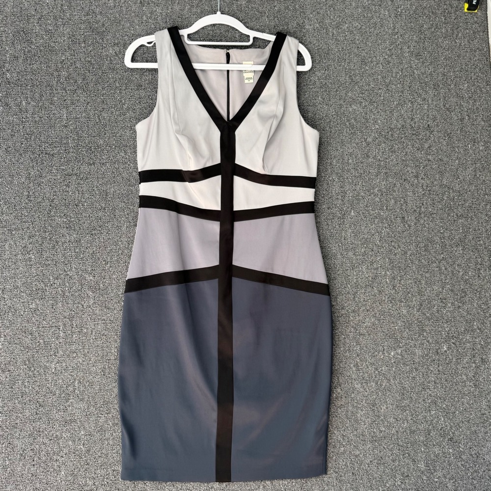 Sangria 10 Satin Bodycon Sheath Dress Colorblock Sleeveless V Neck Career Y2K